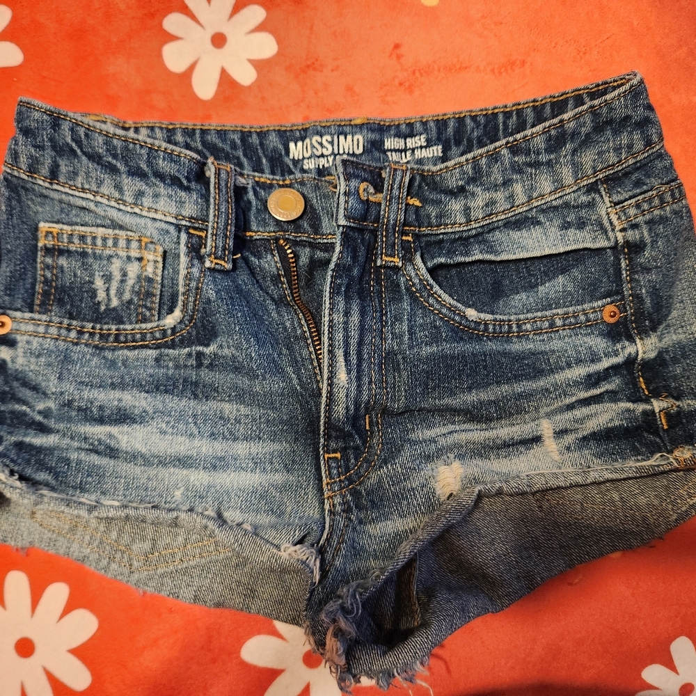 Mossimo Supply high rise denim shorts, size 1, medium wash